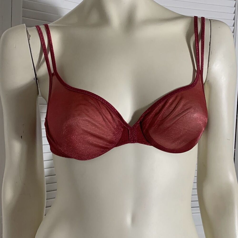 VICTORIA'S SECRET Vintage 1997 Sheer Unpadded Bra Underwire‎ Red Shimmer 34B